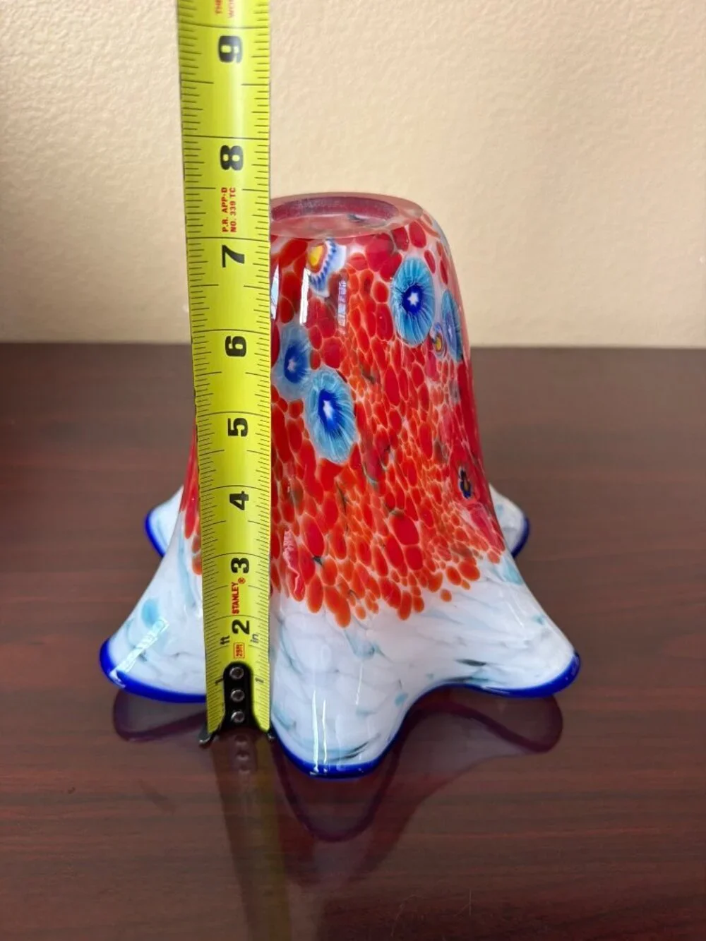 Hand Blown Murano Style Millefiori Art Glass Lamp Shade 1⅝" Fitter Ruffled Rim - Picture 9 of 10